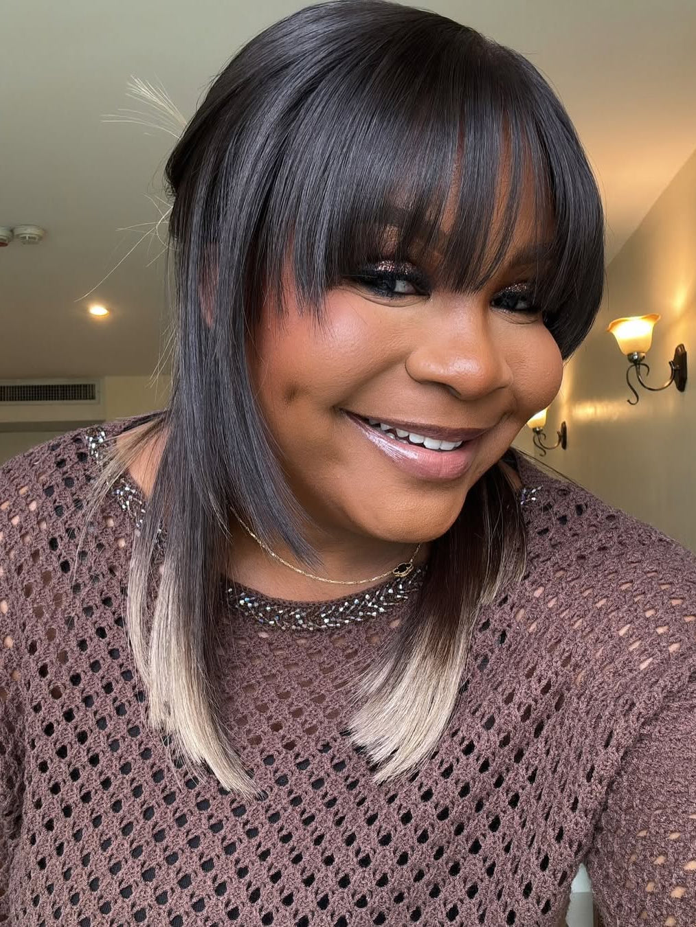 Elle Vane Glueless Gray Ombre Layered Cutting Bangs Wig