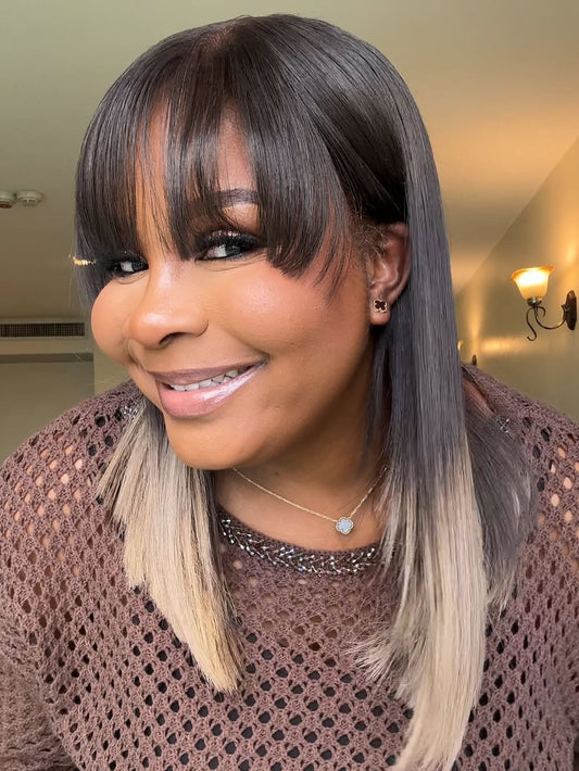 Elle Vane Glueless Gray Ombre Layered Cutting Bangs Wig