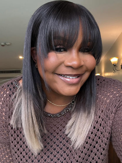 Elle Vane Glueless Gray Ombre Layered Cutting Bangs Wig