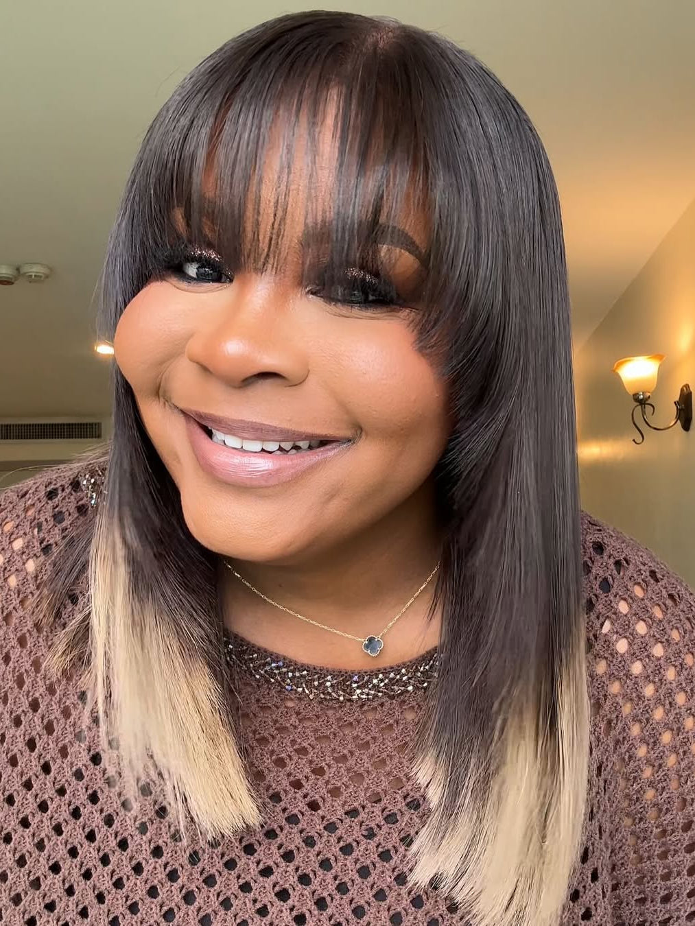 Elle Vane Glueless Gray Ombre Layered Cutting Bangs Wig
