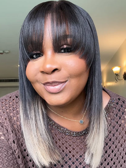 Elle Vane Glueless Gray Ombre Layered Cutting Bangs Wig