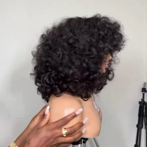 Elle Vane Put On & Go Glueless Voluminous Curly Lob Wig With Bangs