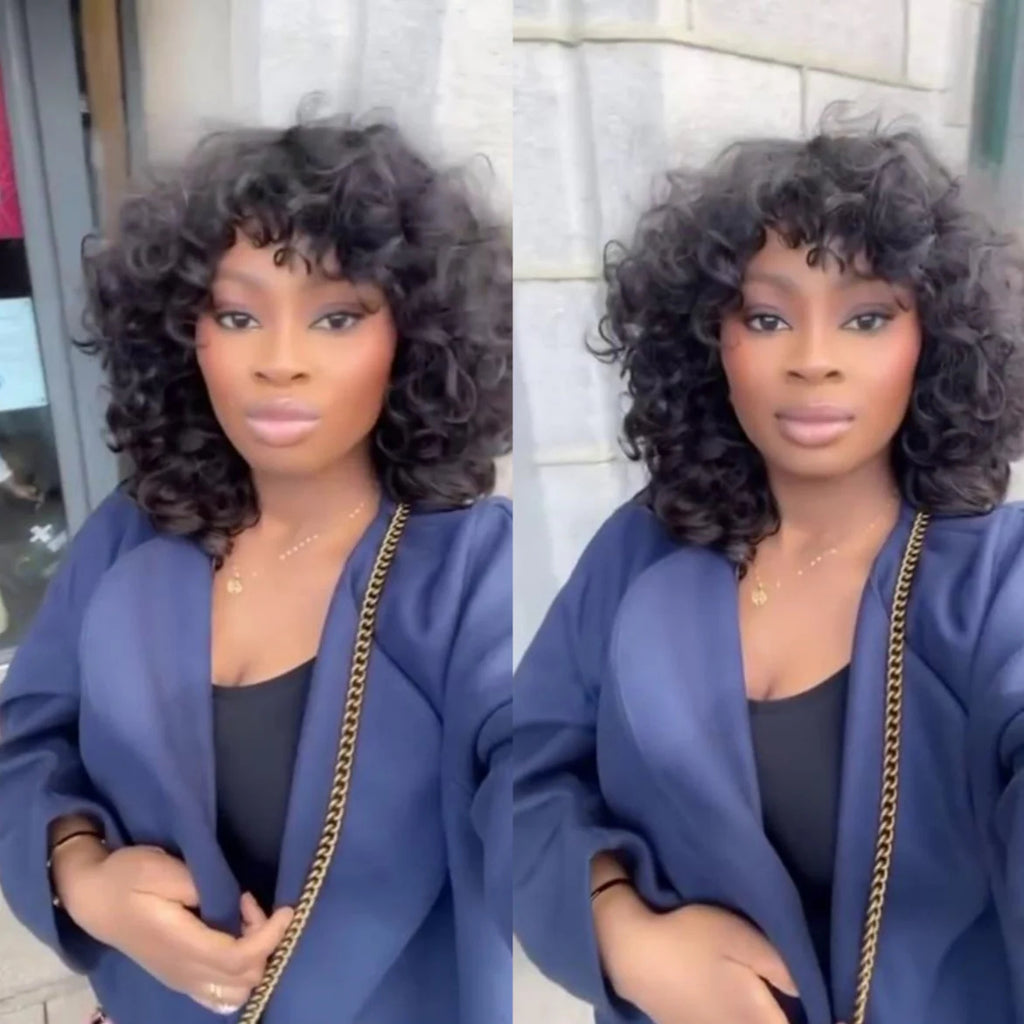 Elle Vane Put On & Go Glueless Voluminous Curly Lob Wig With Bangs