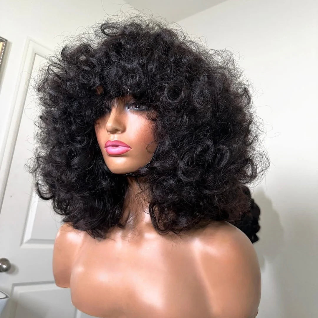 Elle Vane Put On & Go Glueless Voluminous Curly Lob Wig With Bangs