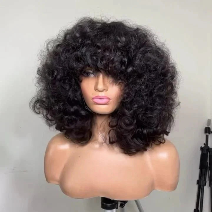 Elle Vane Put On & Go Glueless Voluminous Curly Lob Wig With Bangs
