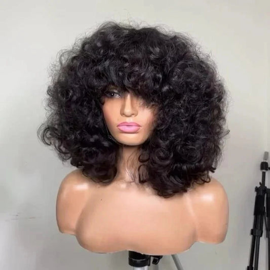 Elle Vane Put On & Go Glueless Voluminous Curly Lob Wig With Bangs