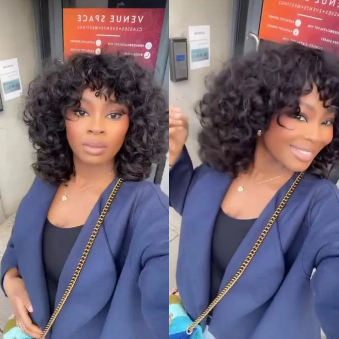 Elle Vane Put On & Go Glueless Voluminous Curly Lob Wig With Bangs
