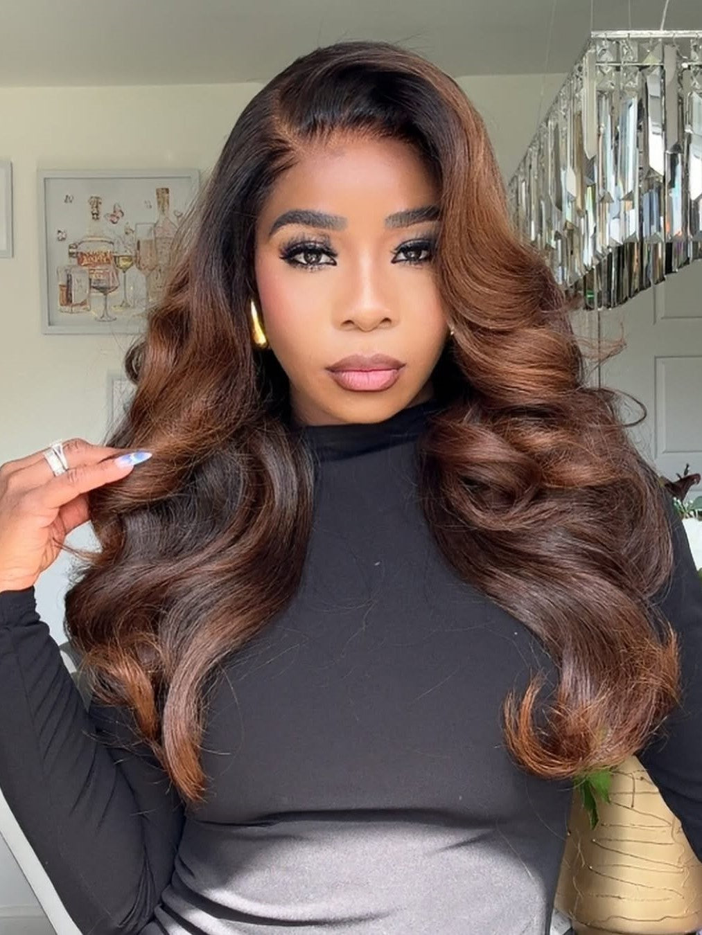 Elle Vane Luxurious Gradient Golden Brown Highlights Layered Body Wave Lace Closure Wig