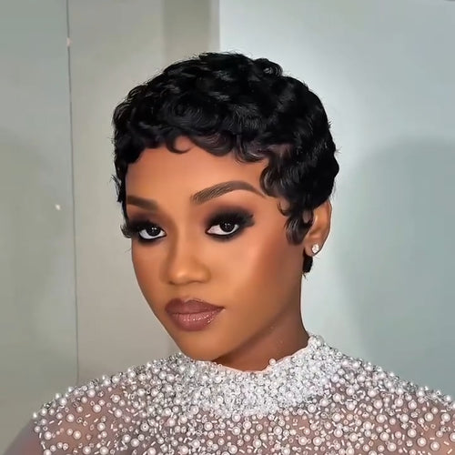 Elle Vane Full Lace Finger Wave Short Pixie Human Hair Wig