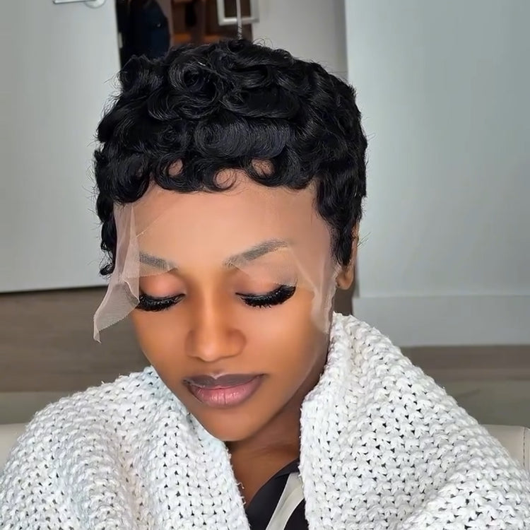 Elle Vane Full Lace Finger Wave Short Pixie Human Hair Wig