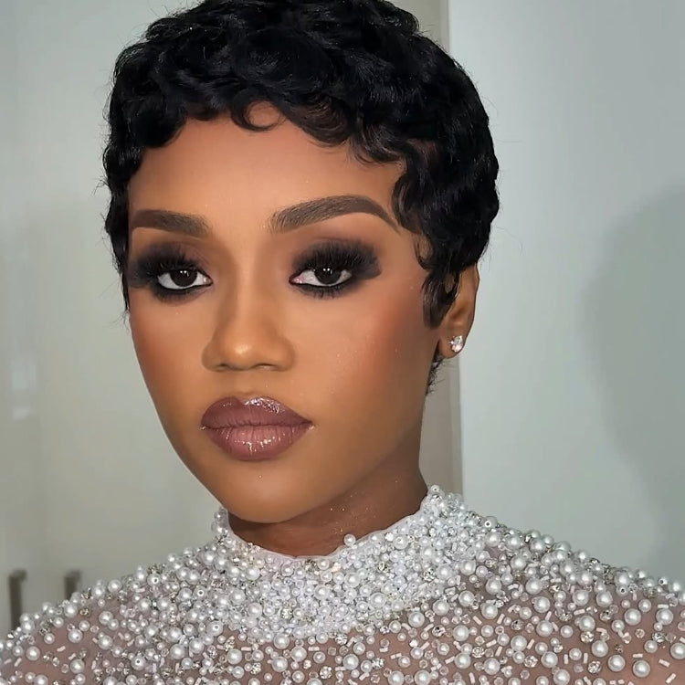 Elle Vane Glueless Finger Wave Short Pixie Human Hair Wig