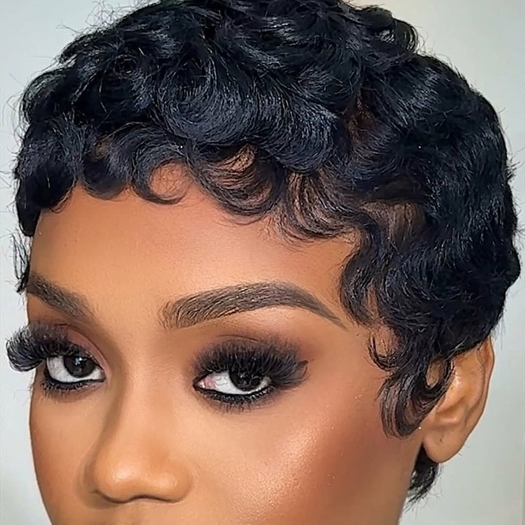 Elle Vane Full Lace Finger Wave Short Pixie Human Hair Wig