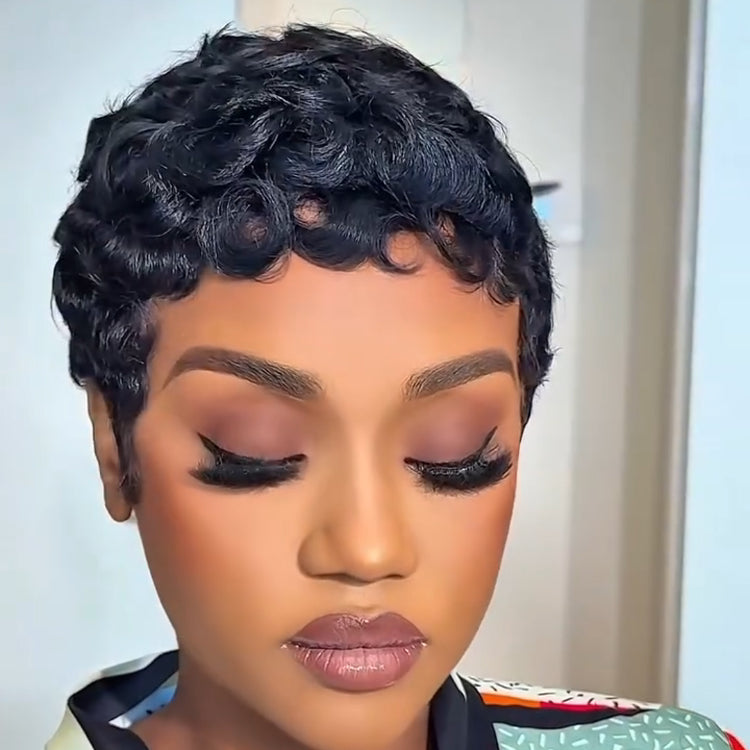 Elle Vane Full Lace Finger Wave Short Pixie Human Hair Wig