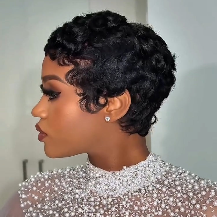 Elle Vane Full Lace Finger Wave Short Pixie Human Hair Wig