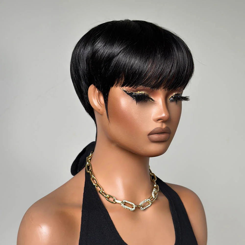 Elle Vane Put on & Go Natural Black Short Pixie Hair Bowler Cut Wig