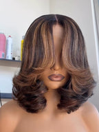 Elle Vane Blonde Highlight Short Layered Bob 5x5 Lace Wavy Wig