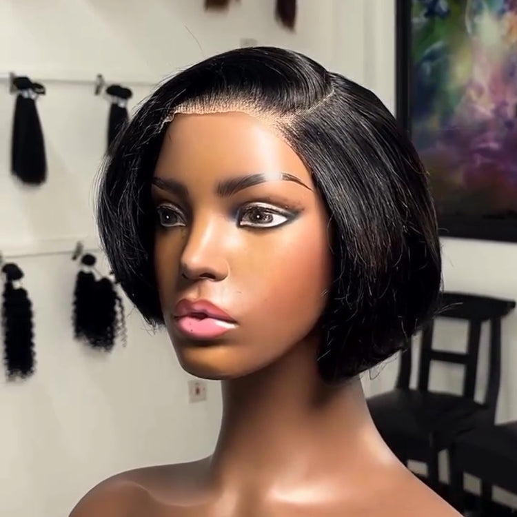 Elle Vane Glueless Short Straight Bob With Side Bangs 5x5 Lace Closure Wig