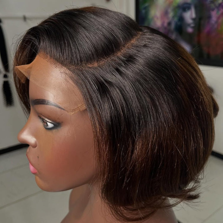 Elle Vane Glueless Short Straight Bob With Side Bangs 5x5 Lace Closure Wig
