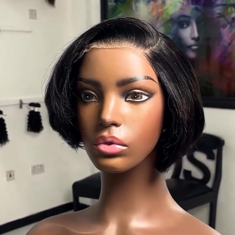 Elle Vane Glueless Short Straight Bob With Side Bangs 5x5 Lace Closure Wig