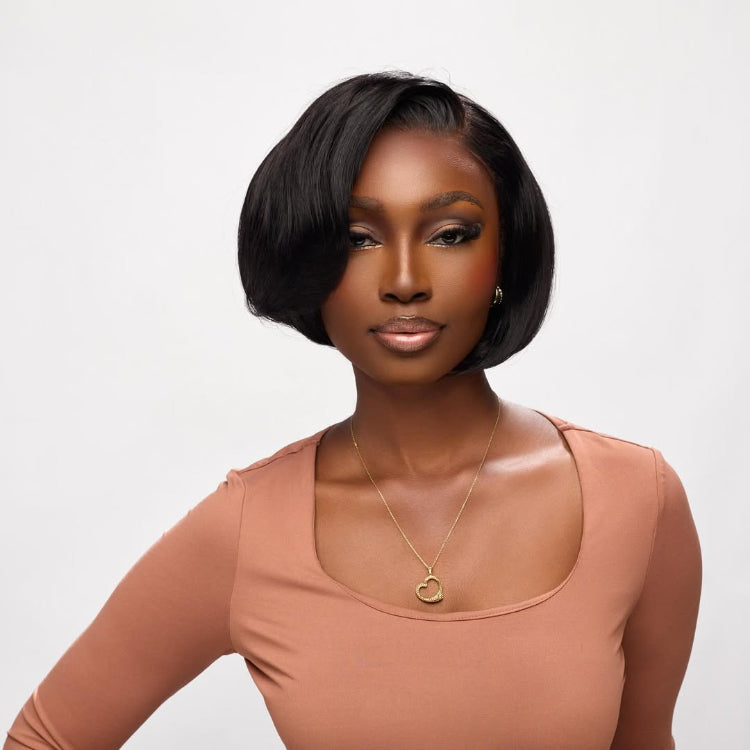 Elle Vane Glueless Short Straight Bob With Side Bangs 5x5 Lace Closure Wig