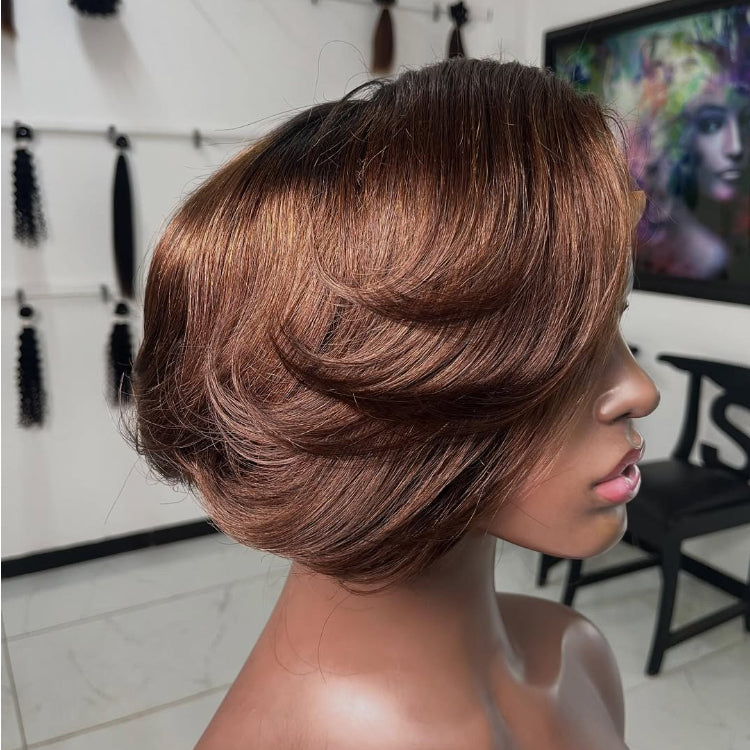 Elle Vane Glueless Short Straight Bob With Side Bangs 5x5 Lace Closure Wig