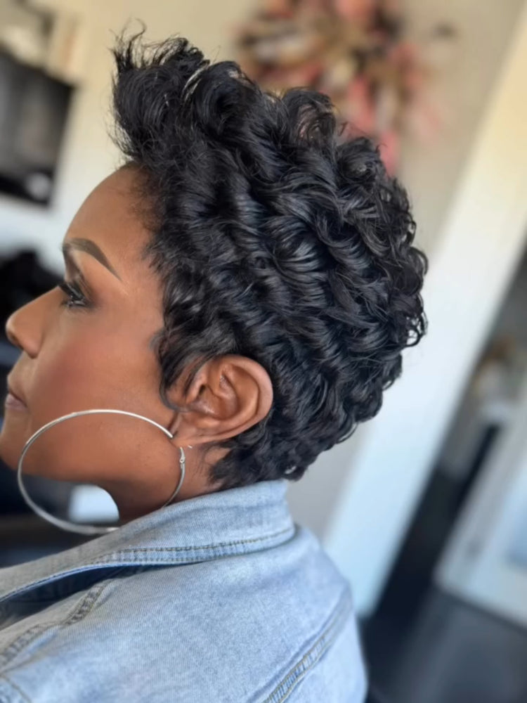 Elle Vane Full Lace Front Curly Short Pixie Human Hair Wig