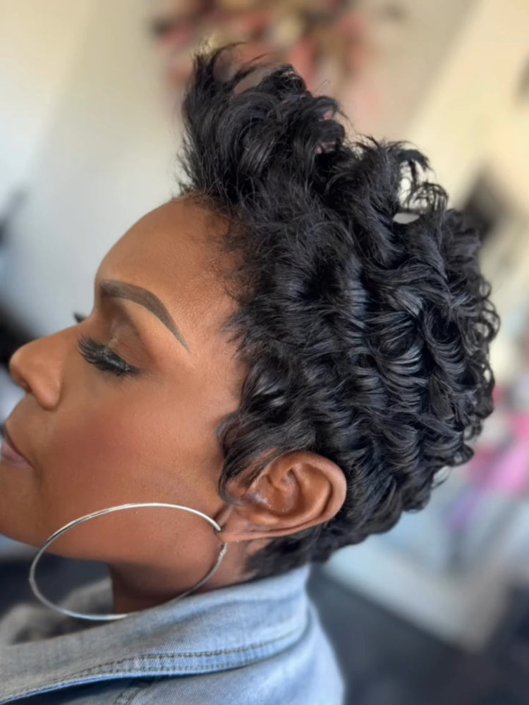 Elle Vane Full Lace Front Curly Short Pixie Human Hair Wig