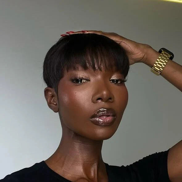 Elle Vane Put on & Go Natural Black Short Pixie Hair Bowler Cut Wig