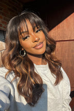 Elle Vane Brown Highlights Designer Layered Wavy 5x5 Lace wig