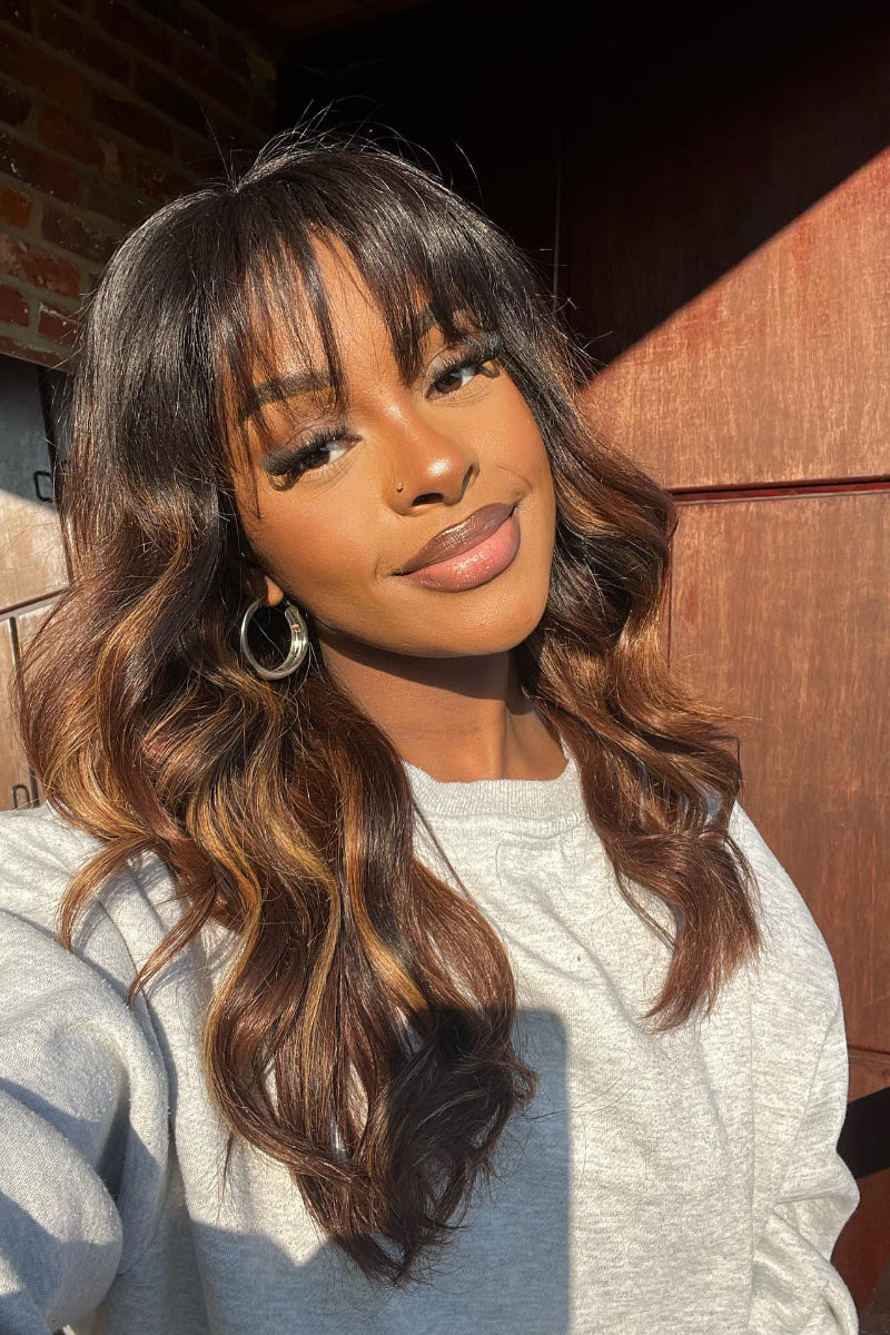 Elle Vane Brown Highlights Designer Layered Wavy 5x5 Lace wig