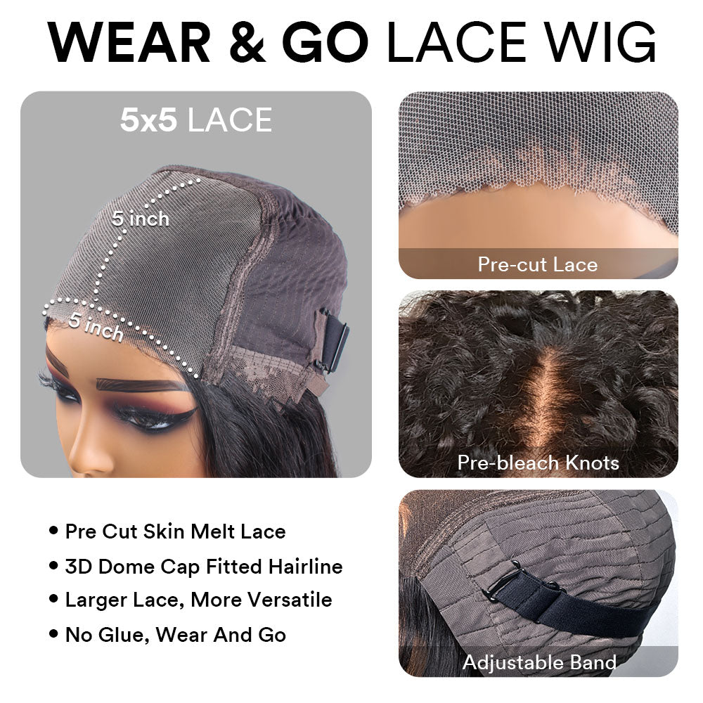 Elle Vane Short Cut Water Wave Glueless Bob 5×5 HD Lace Wig