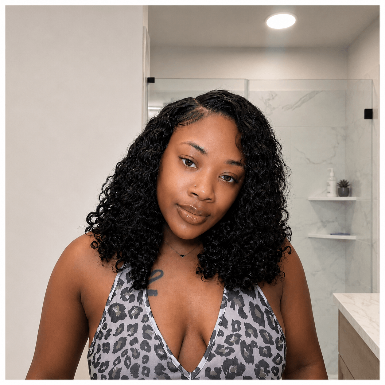 Curly Side Part Wig 5x5 Lace Closure Natural Black Human Hair Blend