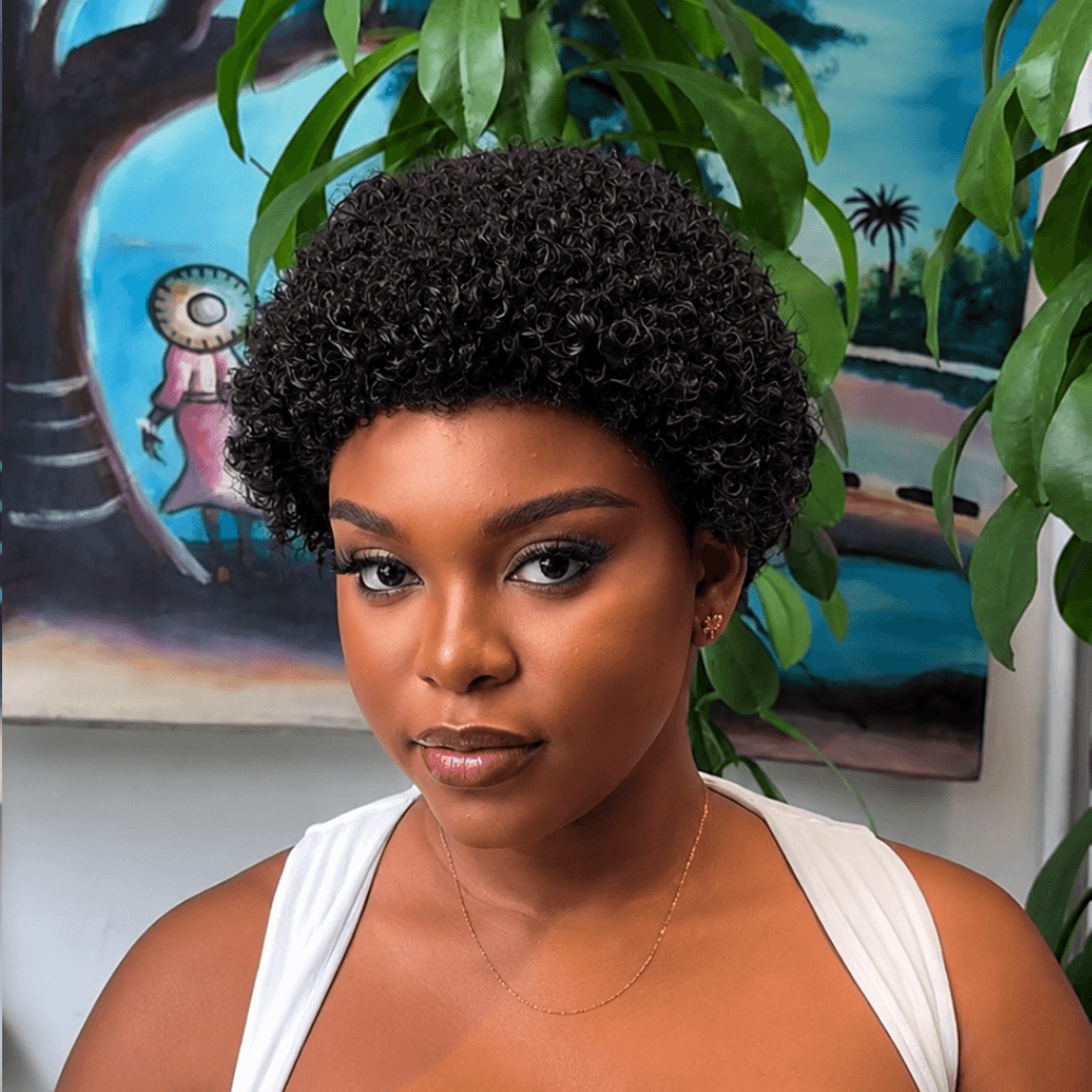Short Curly Afro Wig 13x4 Lace Frontal Natural Black Human Hair