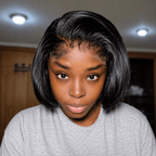 Short Bob Wig Knotless Kinky Edges Hairline Lace Natural Black Glueless Human Hair