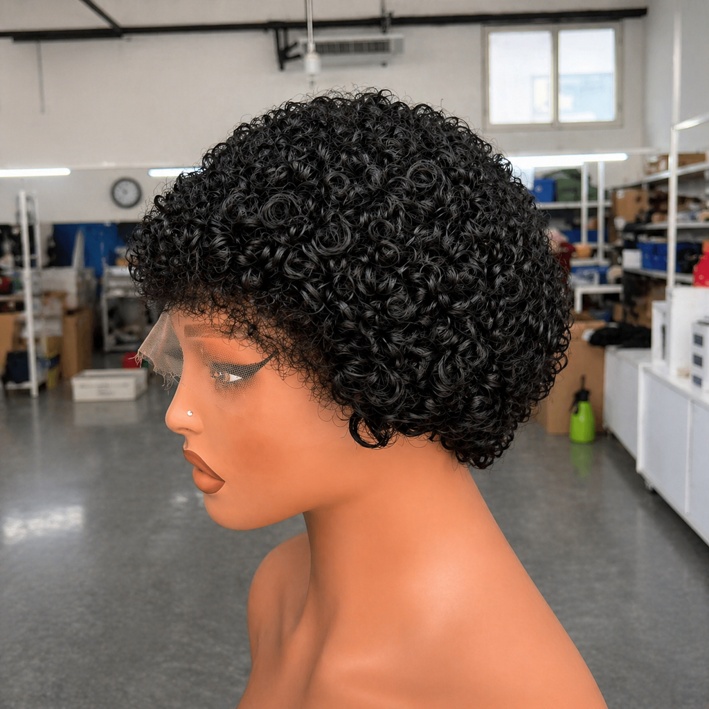 Natural Black Loose 13x4 Lace Short Pixie Curly Wig 100% Human Hair