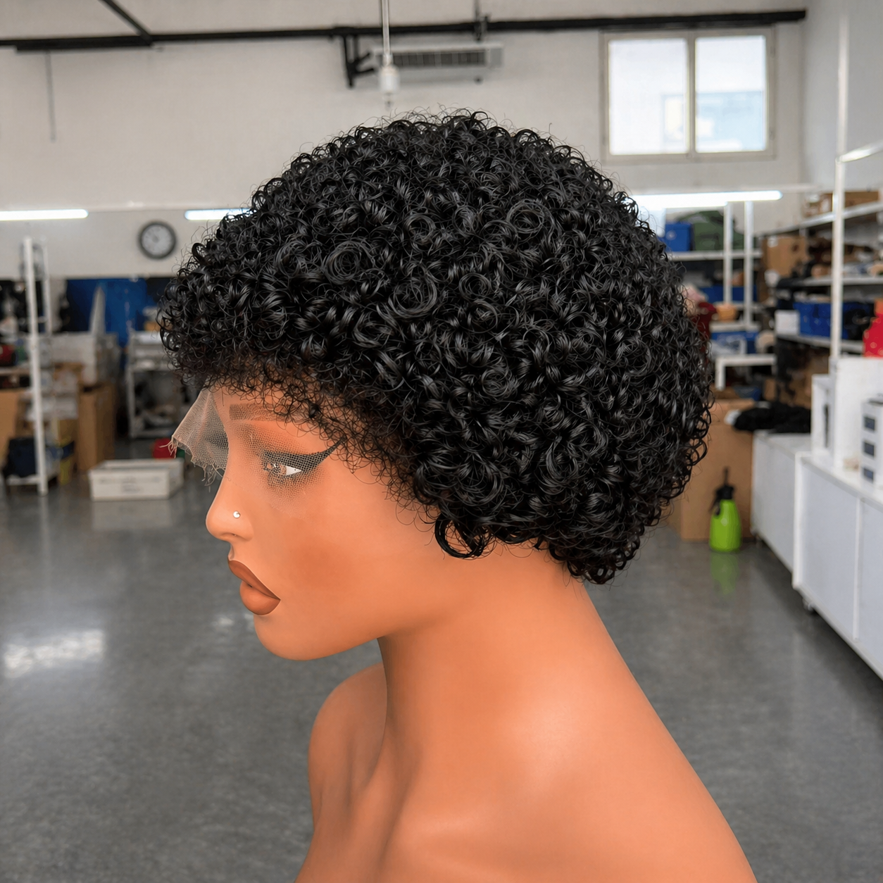 Natural Black Loose 13x4 Lace Short Pixie Curly Wig 100% Human Hair