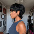 Glueless Natural Black Chic Curly Pixie Mullet Wig Layered Hair for Everyday Wear