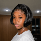Short Bob Wig Knotless Kinky Edges Hairline Lace Natural Black Glueless Human Hair