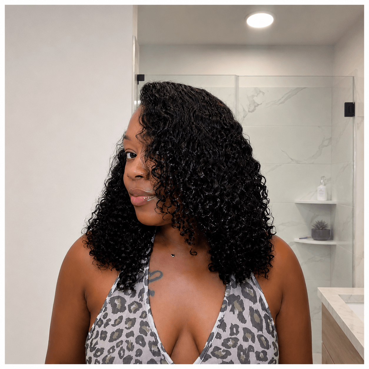Curly Side Part Wig 5x5 Lace Closure Natural Black Human Hair Blend