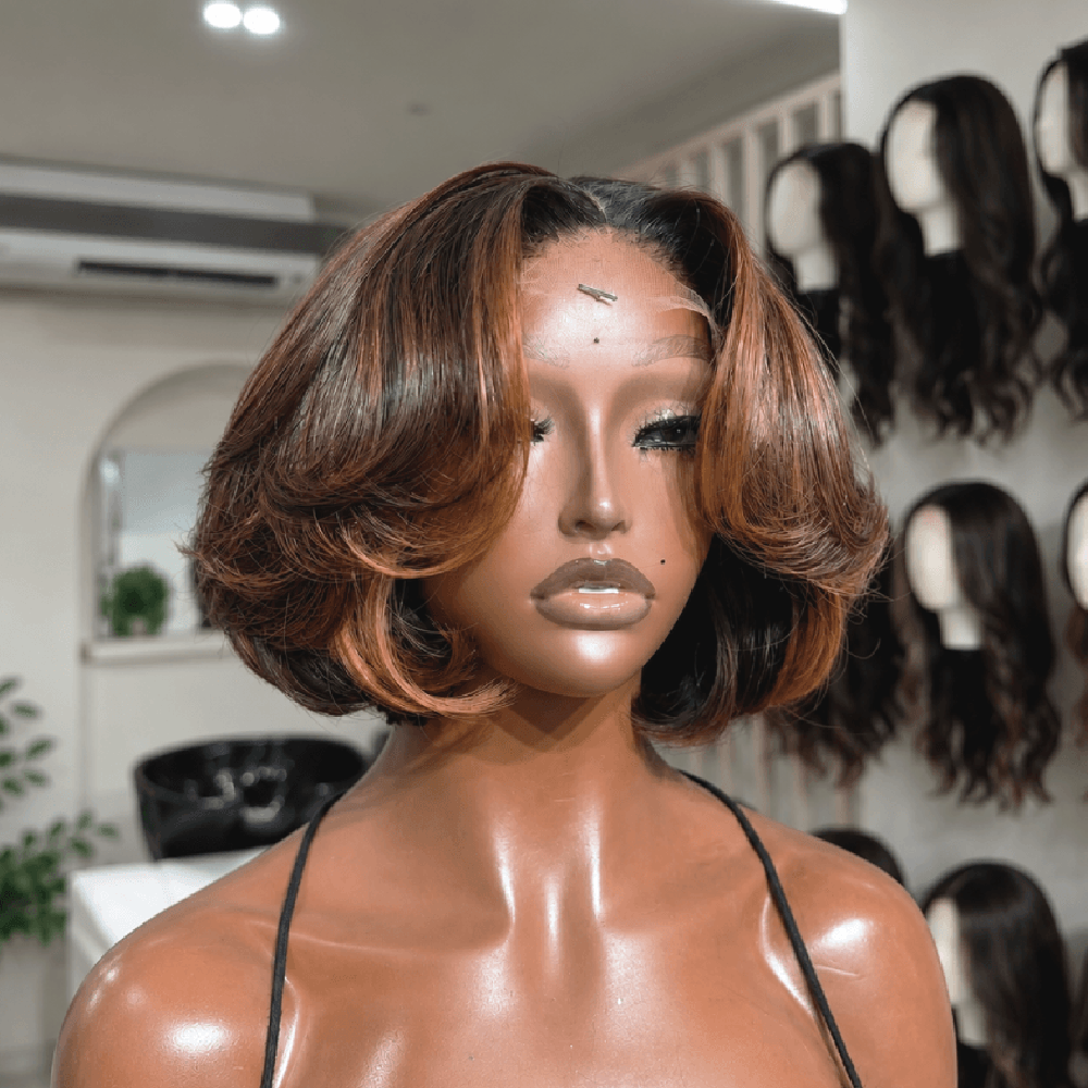 Bob Wig 13x4 Lace Front Natural Dark Brown with Caramel 100% Human Hair