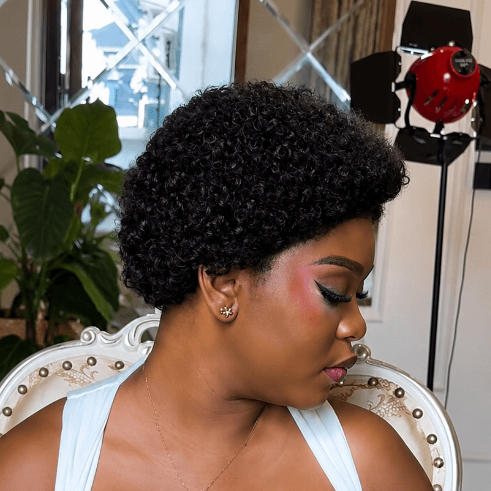 Short Curly Afro Wig 13x4 Lace Frontal Natural Black Human Hair