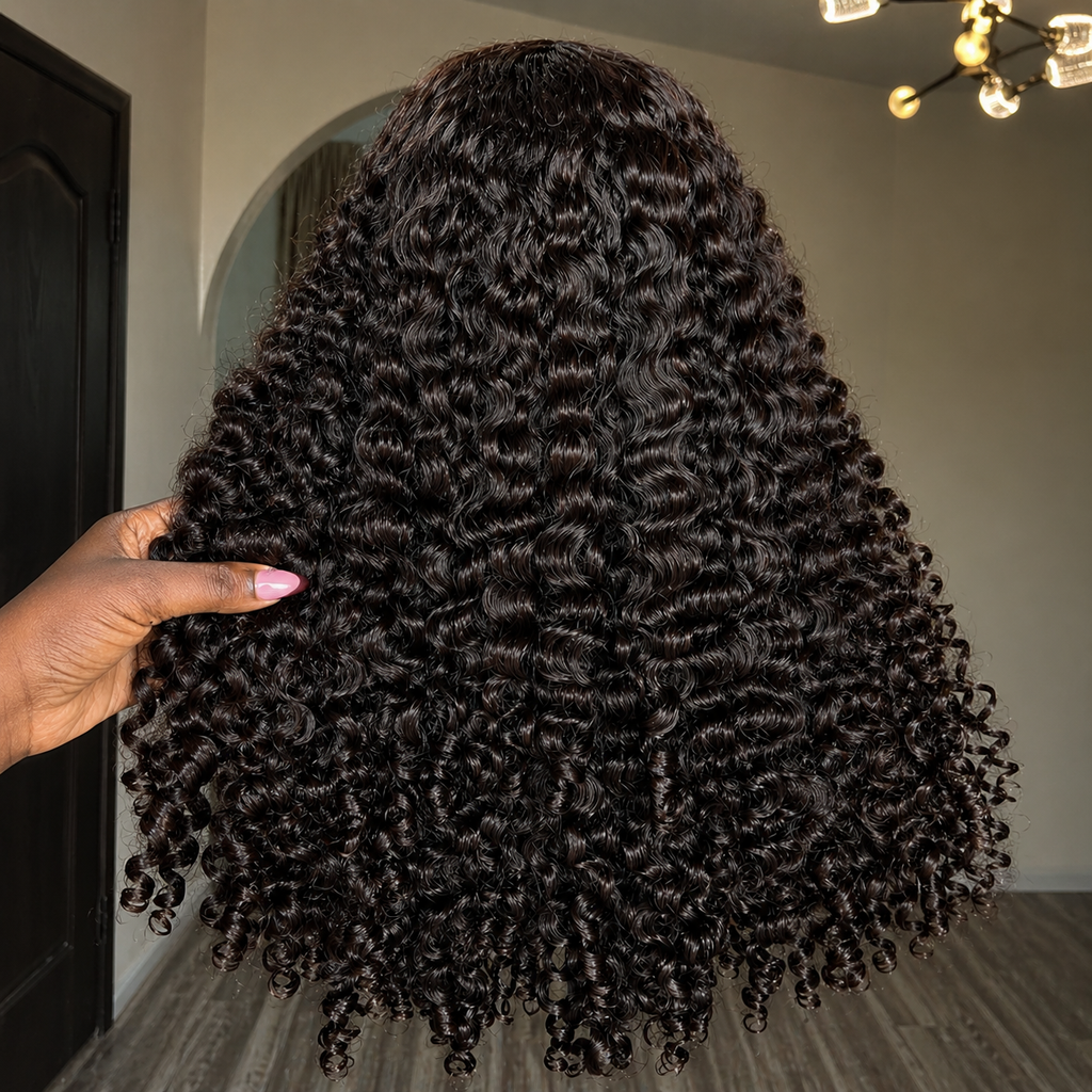 Deep Brown Layered Curly Human Hair Lace Front Wig