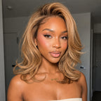 13x4 Lace Ombre Blonde Layered Cut Wavy Wig 100% Human Hair Wig