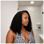 Curly Side Part Wig 5x5 Lace Closure Natural Black Human Hair Blend