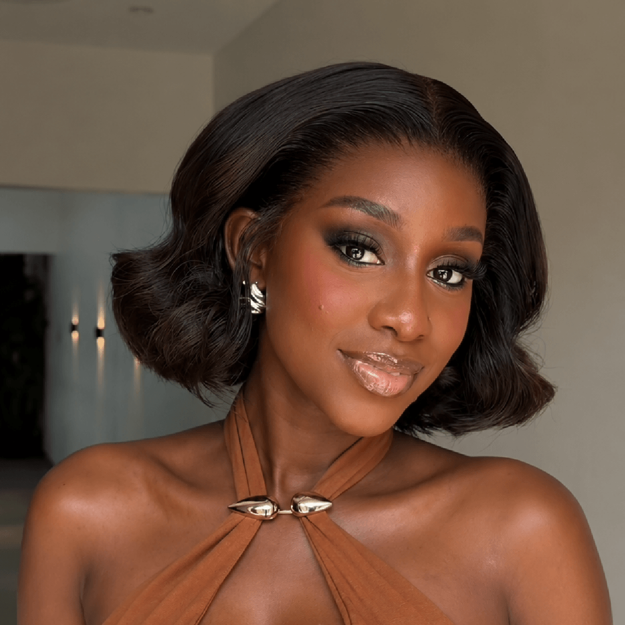 Black Mix Brown Highlights 13x4 Lace Short Curly Bob Wig