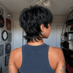 Glueless Natural Black Chic Curly Pixie Mullet Wig Layered Hair for Everyday Wear