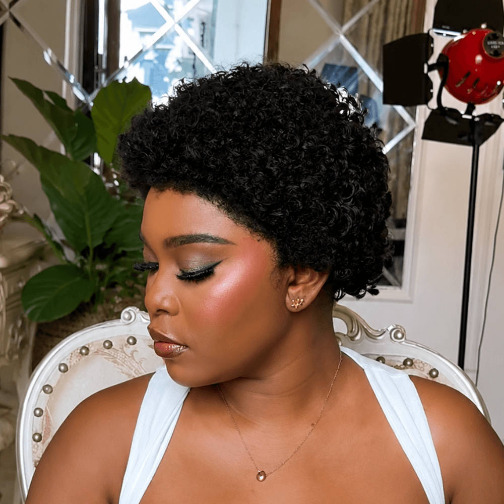 Short Curly Afro Wig 13x4 Lace Frontal Natural Black Human Hair