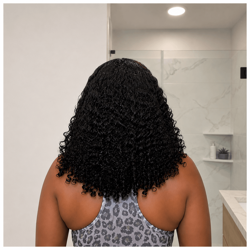 Curly Side Part Wig 5x5 Lace Closure Natural Black Human Hair Blend
