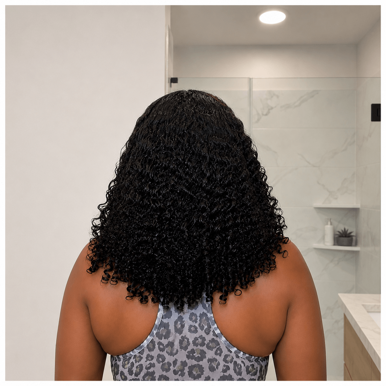 Curly Side Part Wig 5x5 Lace Closure Natural Black Human Hair Blend