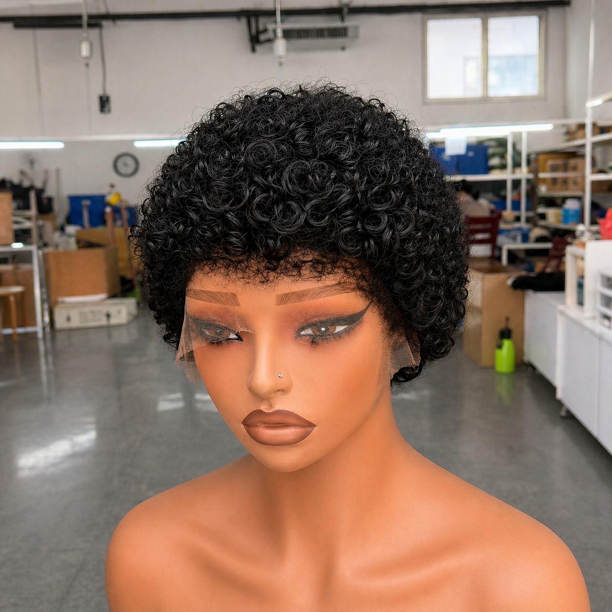 Natural Black Loose 13x4 Lace Short Pixie Curly Wig 100% Human Hair